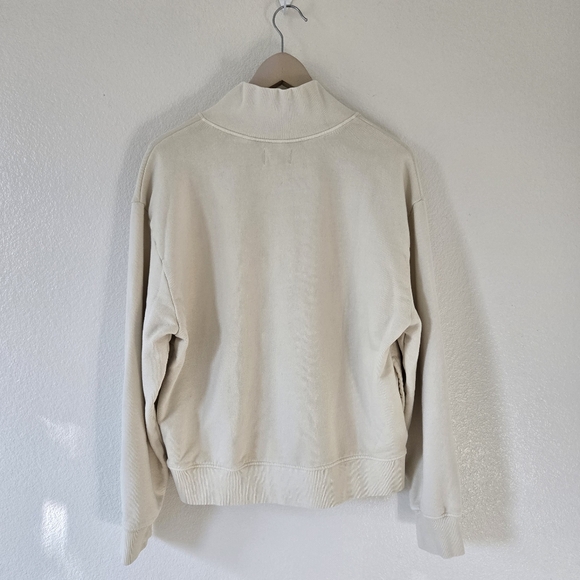MATE The Label Organic Fleece Quarter Zip Sweatshirt Womens Medium Bone Relaxed - Picture 5 of 15